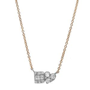Baguette And Round Cut Diamond Pendant Necklace 14K Yellow Gold 0.45Cttw